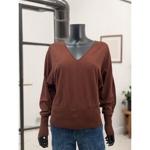 EXPRESS WOMEN'S RIBBED V-NECK‎ BANDED SWEATER BROWN SZ L